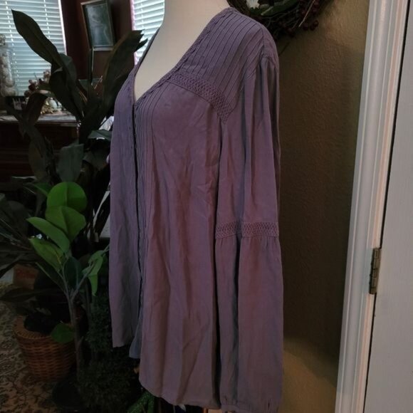 LOGO Lavish Lori Goldstein Tunic Top Purple Large Boho Bohemian Preppy Beach - Picture 5 of 8